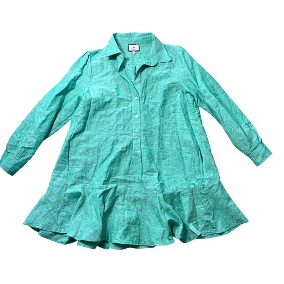Tuckernuck Callahan Linen Shirt Dress sea green size M medium resort long sleeve - Picture 9 of 13